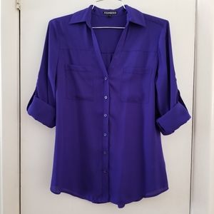 Express Chiffon Long Sleeve Button Down